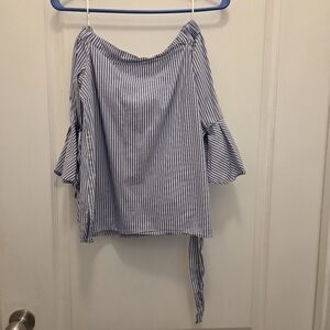 H&M crop top umbrella sleeve striped shirt women's size 4 preppy nautical